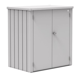 Armoire de terrasse Biohort Romeo Gr. L, armoire de jardin argentée avec portes doubles et poignée tournante.