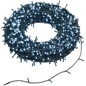 Guirlande lumineuse OBI extérieure 1000 LED blanc froid, câble vert, enroulée pour jardin, terrasse, balcon.