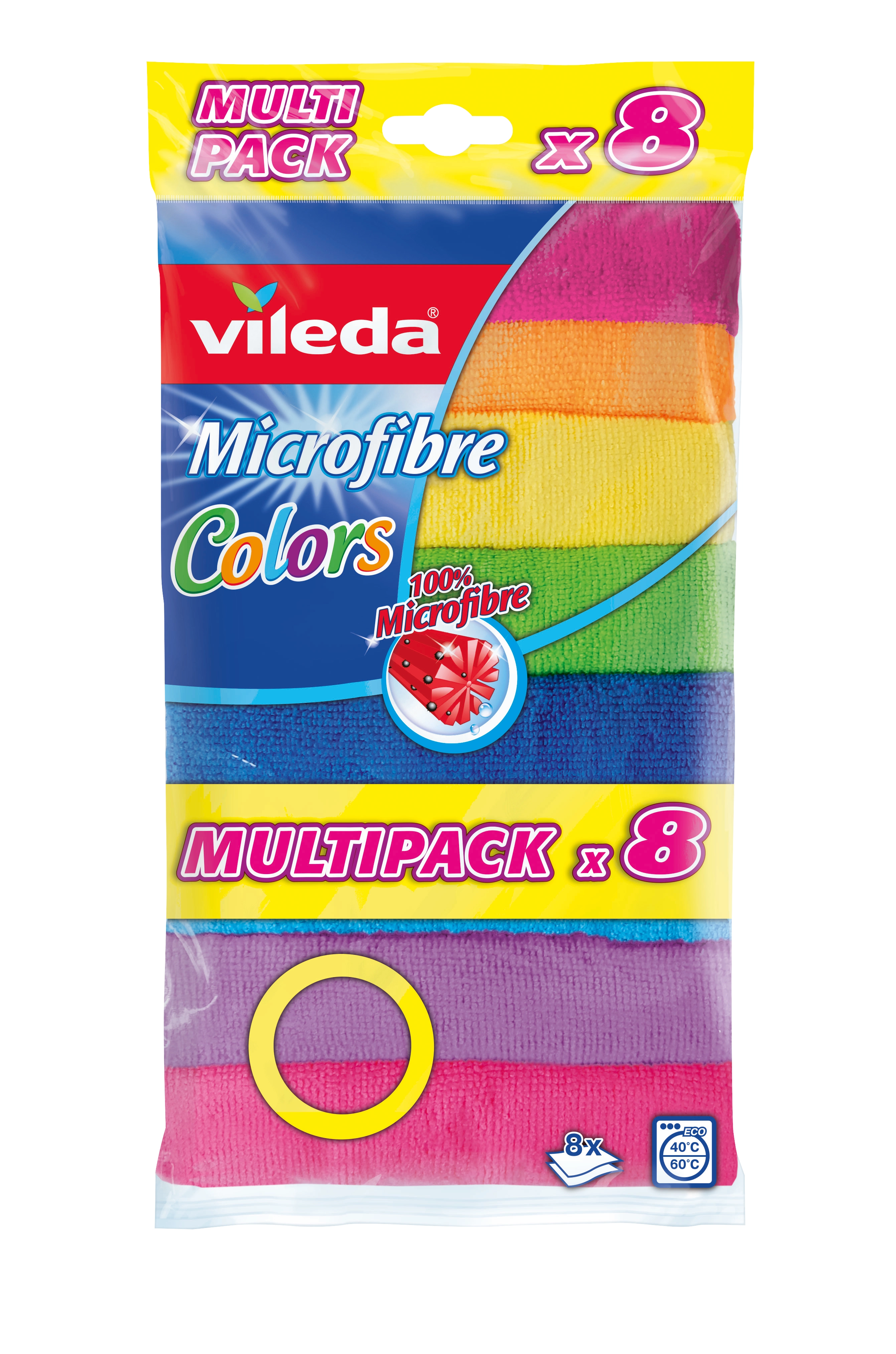 Vileda Chiffon microfibres universel XXL Lot de 8, coloré