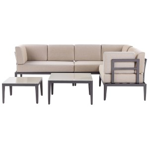 Ensemble lounge Beliani Rima III, 6 places, beige, avec deux tables. Mobilier de jardin pour la détente.