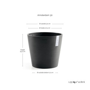 Vaso per piante Ecopots Amsterdam, grigio scuro, Ø 30 cm. Ideale per interni ed esterni.