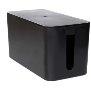 Boîte de rangement pour câbles Schönenberger noire, petite, pour ranger multiprises et câbles.