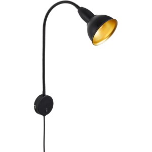 Lampe de chevet Briloner Hygge, applique murale noir et or avec bras flexible.