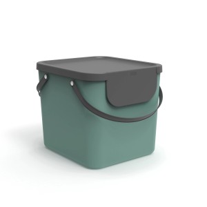 Rotho Albula contenitore riciclaggio, 40 l, verde vischio, con coperchio e manico grigi.