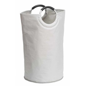 Cesto portabiancheria Wenko Jumbo beige con manici in alluminio, capacità 69 litri.