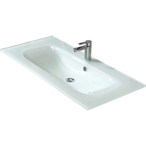 Vasque en verre Pelipal Trentino, 107 cm, blanc, avec robinet. Vasque à encastrer pour salles de bains modernes.