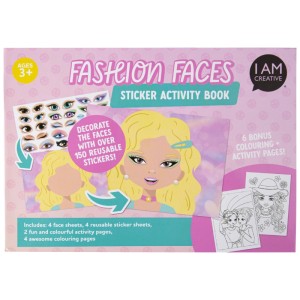 I Am Creative Stickerbuch Make a Face Fashion A5. Pinkes Stickerbuch mit Mädchengesicht und über 150 wiederverwendbaren Stickern zum Gestalten von Fashion-Gesichtern.