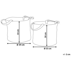 Schizzo di 2 cesti tessili in iuta beige sabbia (Kaella) come cesti per la biancheria con dimensioni.