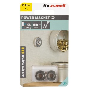 Fix-o-moll Magneti al neodimio con foro svasato, 4 pezzi, argento, per utensili domestici.
