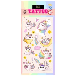 Hauttattoos mit Kawaii-Einhörnern, selbstklebend, für Kindergeburtstage und Mottopartys.