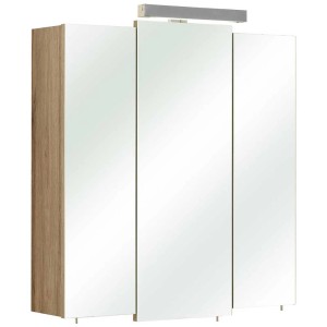 Armoire de toilette Pelipal 13-1 Chêne Sanremo avec 3 portes, éclairage LED et étagères en verre.