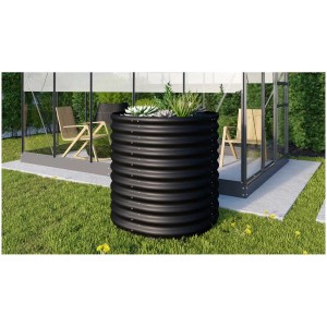Aiuola rialzata rotonda in metallo nero Vitavia Vita 858 (86x82x82cm) con piante in giardino.