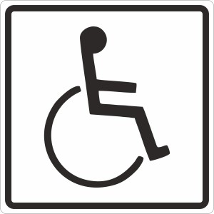 Panneau de porte avec symbole handicapé, 10x10 cm, en PVC rigide durable.