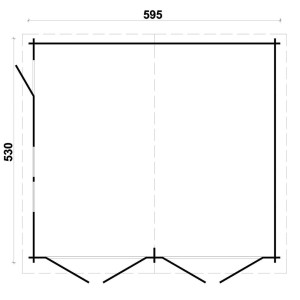 Pianta della doppia autorimessa Alpholz D-44 ISO, abete naturale, 595x565cm, carport.