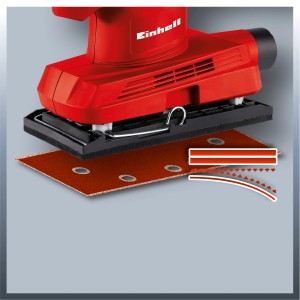 Ponceuse vibrante Einhell TC-OS 1520 avec papier abrasif et aspiration des poussières.