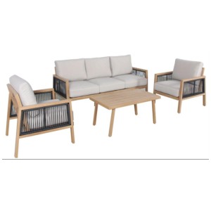 Greemotion Lounge-Set Monaco, 4-tlg., Holzoptik, mit Sofa, Sessel und Tisch für Garten oder Terrasse.