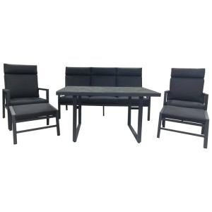 Greemotion Lounge-Set Canberra, 6-teilig, schwarz. Gartenmöbel-Set mit Tisch, Sesseln und Hocker.