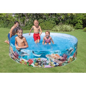 Intex Snapset Pool Coral Reef: Piscina per bambini con motivo oceanico e bambini che giocano.