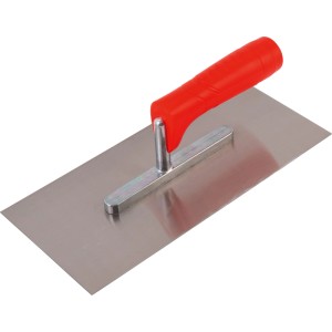 Cazzuola robusta con manico in plastica rosso. Versatile attrezzo per muratura, piastrellatura e posa dal set da 3 pezzi.