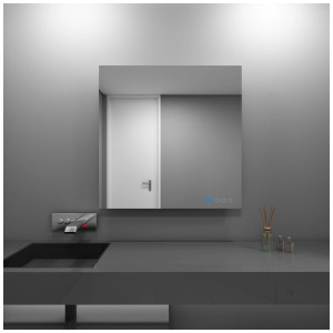 Panneau chauffant infrarouge Sonnenkönig Elegance Mirror 300 dans une salle de bain moderne.