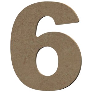 Figura MDF Gomille: Numero 6 in legno naturale, ideale per l'artigianato e la decorazione.