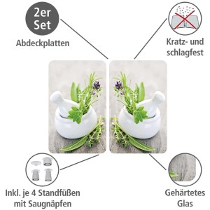 Set da 2 copripiano in vetro Wenko "Giardino di erbe aromatiche", copripiano universali in vetro con motivo di erbe aromatiche.