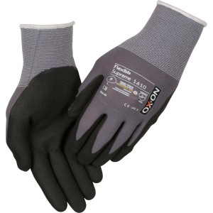 Gants OX-ON Flexible Supreme 1610, gris-noir, taille 6. Vêtement de travail pour une protection optimale.