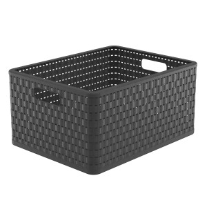 Panier Rotho Country A4+ anthracite (28 l) en plastique avec design tressé. Boîte de rangement pratique.