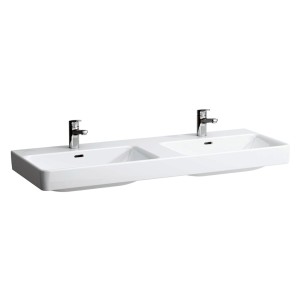 Double vasque Laufen Pro S blanc, 130x46 cm, avec deux cuves et robinets.