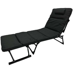 Lettino da giardino pieghevole nero 2in1 con telaio in acciaio e poggiatesta. Ideale per rilassarsi in giardino.