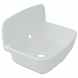 Évier utilitaire blanc Type 500 avec dosseret anti-éclaboussures pour cave, garage ou atelier.