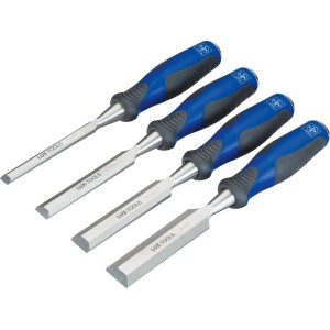 Jeu de ciseaux à bois LUX-TOOLS Comfort, 4 pièces, avec lames en acier chrome vanadium et poignées soft-touch.