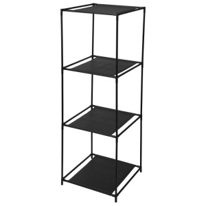 Étagère métallique noire avec 4 tablettes (34x34x98cm) pour montage mural, idéale pour le rangement.