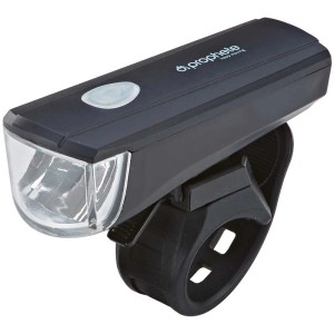 Lampe de vélo à pile LED Prophete, noire avec fixation.