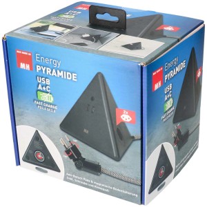 Emballage de la multiprise Energy Pyramid noire avec ports USB A+C de OBI.