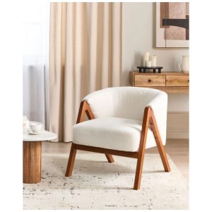Beliani Sessel Skei, Bouclé Weiss, Polsterstuhl mit Holzgestell.