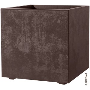 Pot de fleurs carré Deroma Millenium marron (39x39x39 cm) aspect pierre naturelle.