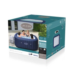Emballage du spa gonflable Bestway LAY-Z-SPA Hawaii AirJet, carré, bleu, pour jusqu'à 6 personnes.