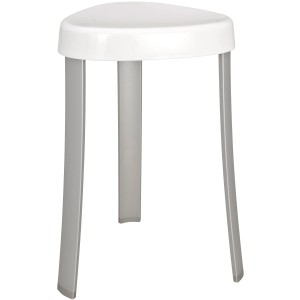 Tabouret de salle de bain Wenko Corrente, blanc, avec assise triangulaire en plastique et structure en aluminium.