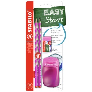 Stabilo Easygraph S Schulset Pink für Rechtshänder: 2 Bleistifte, Radiergummi, Spitzer.