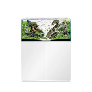 Oase ScaperLine 100 aquarium blanc, 250 l, avec meuble et design aquascaping.
