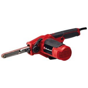 Levigatrice a nastro Einhell TC-BF 500 E, utensile elettrico rosso con nastro abrasivo e manico nero.