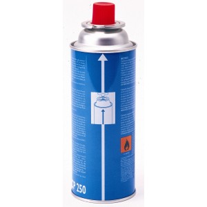 Cartouche à valve Campingaz CP 250 avec isobutane pour réchauds et grills de camping.