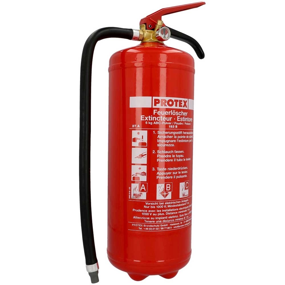 Extincteur Poudre Protex PDE 6 Kg - Certifié ABC DIN EN 3 Pour Feux Classes A B C