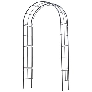 Schwarzer Rosenbogen aus Metall (229x113x38cm) für Kletterpflanzen als Gartendeko.