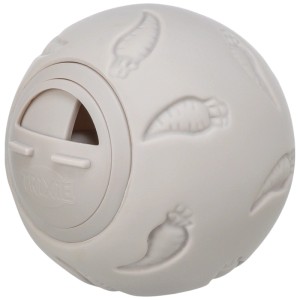 Palla snack Trixie in plastica, Ø 7 cm, con motivo a carota per piccoli animali.