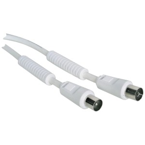 Weißes Schwaiger Antennenkabel IEC 90 dB, 5 m, für Kabel- und Antennenfernsehen.