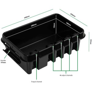 Boîte de câble noire Dribox taille M, IP55, avec entrées de câble pour accessoires informatiques et multimédias.
