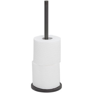 Porte-rouleau de réserve sur pied Tiger Tune en métal noir brossé pour trois rouleaux de papier toilette.