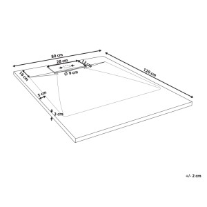 Dessin technique du receveur de douche Beliani Azzurro 80x120 cm, 3 cm haut, avec bonde latérale. Receveur plat SMC.
